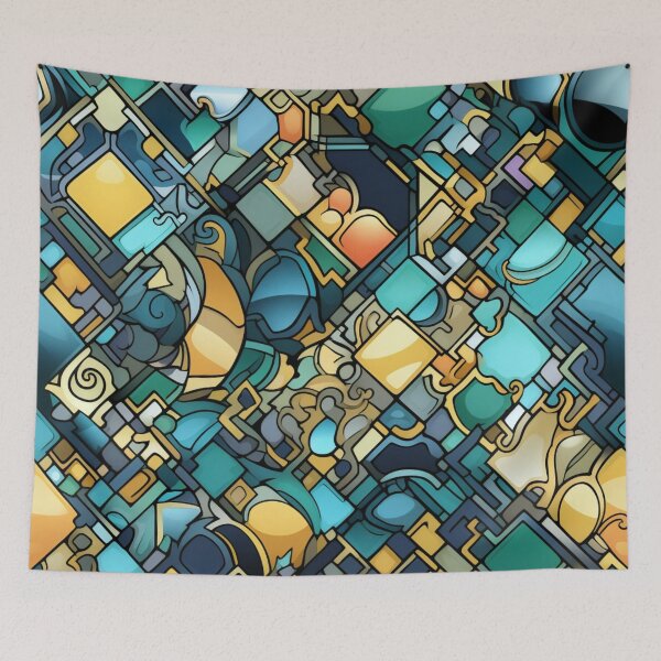 Item preview, Colorful fantasy pattern orange blue white green turquoise yellow black ornaments circuit diagram designed and sold by G-M-Designs.