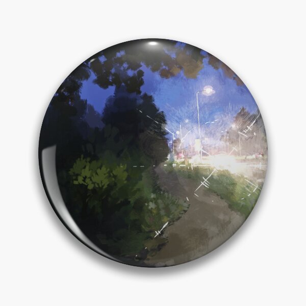 Item preview, Shadowy and dark path along the suburban road - car lights flashing bright - almost blinding - impressionism painting of a nightly walk designed and sold by tshuki.