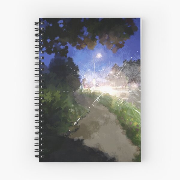 Item preview, Shadowy and dark path along the suburban road - car lights flashing bright - almost blinding - impressionism painting of a nightly walk designed and sold by tshuki.