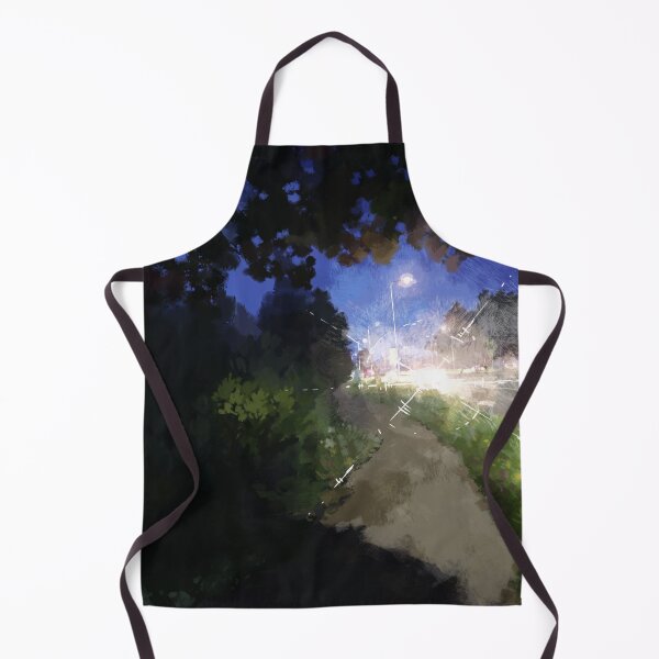 Item preview, Shadowy and dark path along the suburban road - car lights flashing bright - almost blinding - impressionism painting of a nightly walk designed and sold by tshuki.