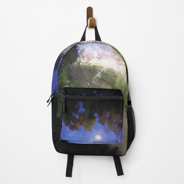 Item preview, Shadowy and dark path along the suburban road - car lights flashing bright - almost blinding - impressionism painting of a nightly walk designed and sold by tshuki.