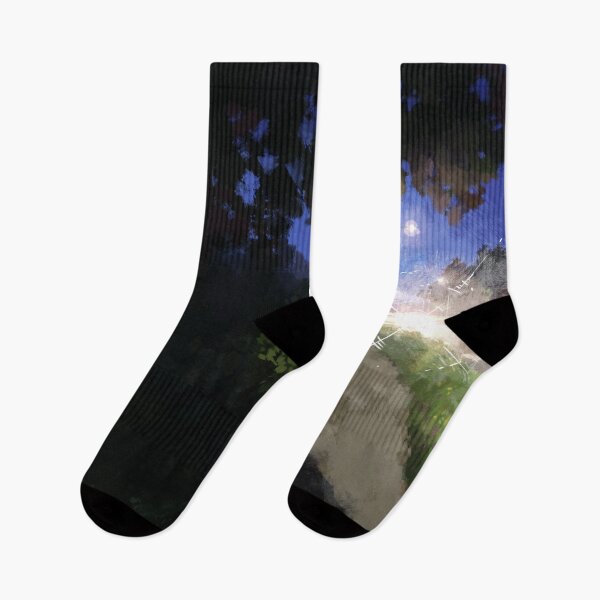 Item preview, Shadowy and dark path along the suburban road - car lights flashing bright - almost blinding - impressionism painting of a nightly walk designed and sold by tshuki.