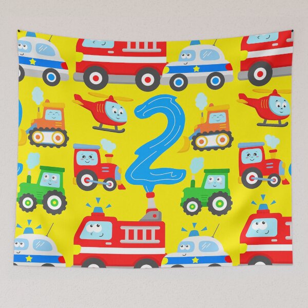 Item preview, Toddlers 2 Years Birthday Cars Police, Fire Truck, Tractor, Digger, Train designed and sold by samshirts.