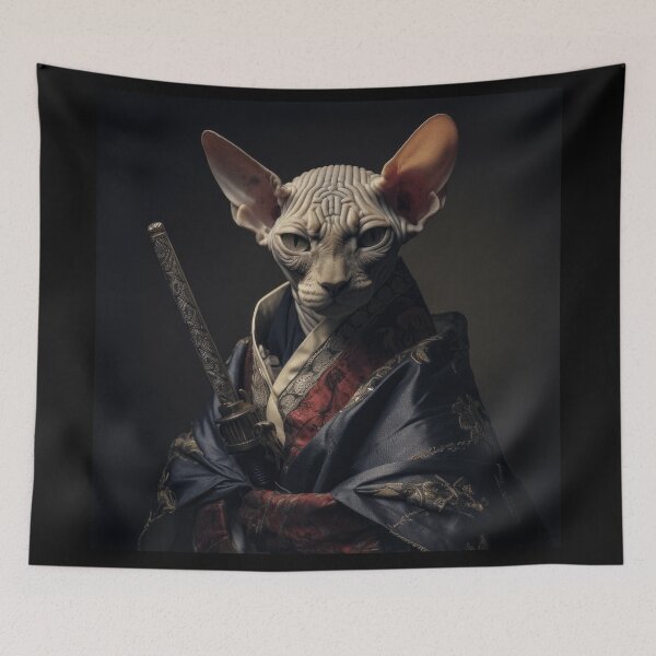 Item preview, Sphynx cat portrait like a samurai designed and sold by Cocco Banana.