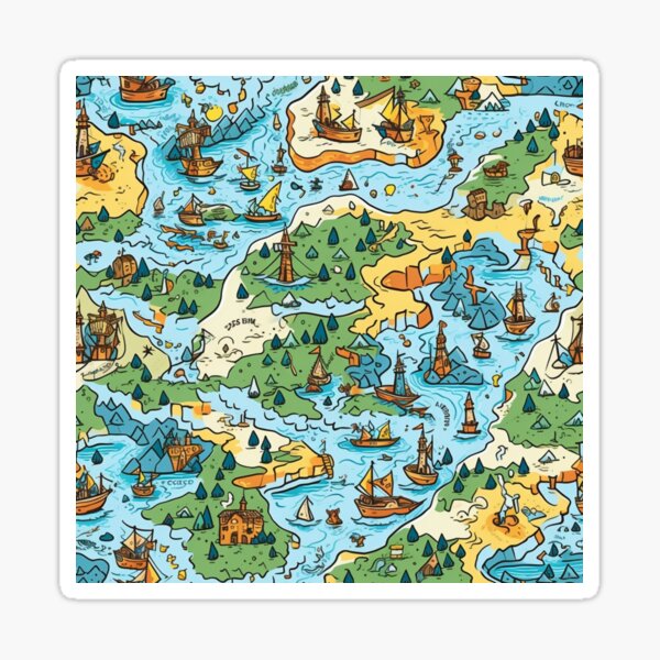 Item preview, Colorful fantasy pattern orange blue white green turquoise yellow black ornaments treasure map designed and sold by G-M-Designs.