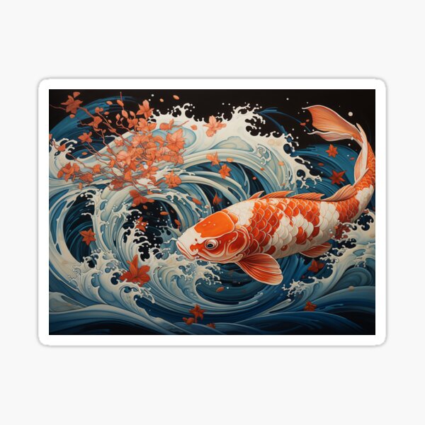 Vista previa del artículo con la obra «Pintura de peces Koi al estilo japonés: ondas y ondulaciones caprichosas», diseñado y vendido por RoyalKongz.