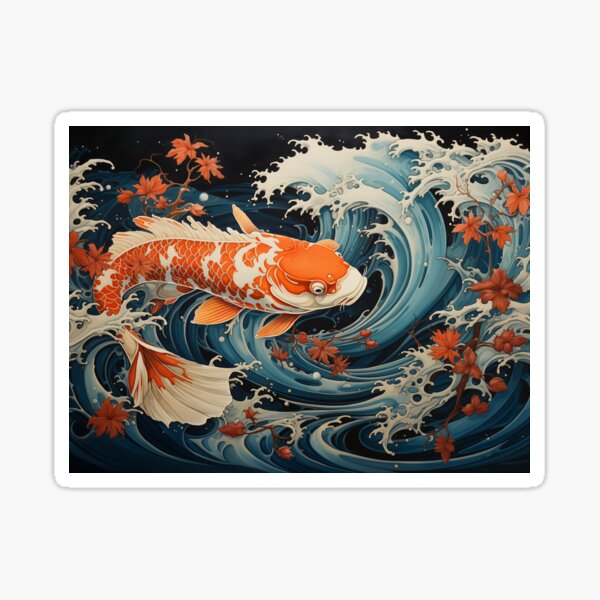 Vista previa del artículo con la obra «Pintura de peces Koi al estilo japonés: ondas y ondulaciones caprichosas», diseñado y vendido por RoyalKongz.