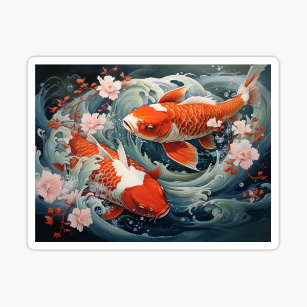 Vista previa del artículo con la obra «Pintura de peces Koi al estilo japonés: ondas y ondulaciones caprichosas», diseñado y vendido por RoyalKongz.