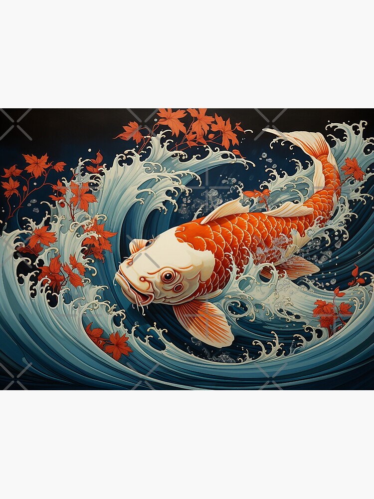 Thumbnail 3 of 3, Poster, Whimsical Waves: Traditional Japanese Style Painting of Vivacious Koi Fish designed and sold by RoyalKongz.