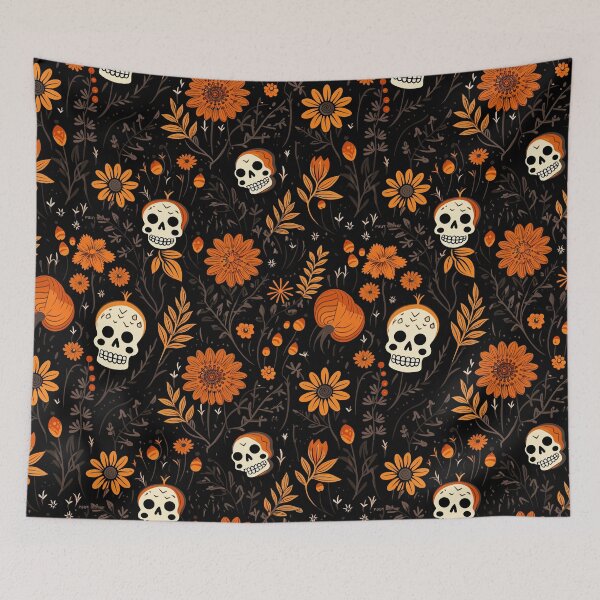 Item preview, Cartoon Halloween Flowers with Skulls - Halloween Floral Pattern designed and sold by Just-Flowers.