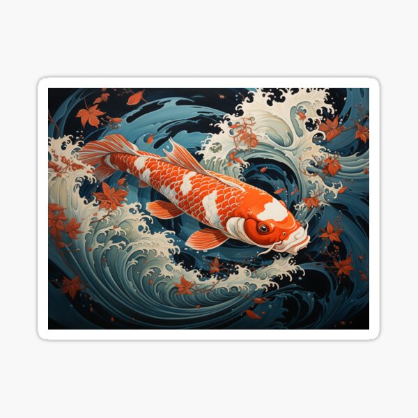 Vista previa del artículo con la obra «Pintura de peces Koi al estilo japonés: ondas y ondulaciones caprichosas», diseñado y vendido por RoyalKongz.