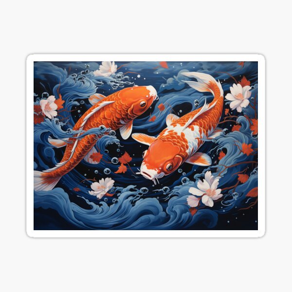 Vista previa del artículo con la obra «Pintura de peces Koi al estilo japonés: ondas y ondulaciones caprichosas», diseñado y vendido por RoyalKongz.