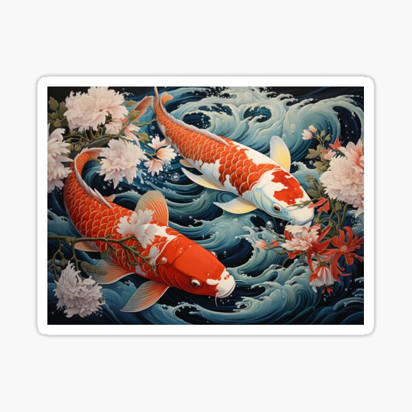 Vista previa del artículo con la obra «Pintura de peces Koi al estilo japonés: ondas y ondulaciones caprichosas», diseñado y vendido por RoyalKongz.