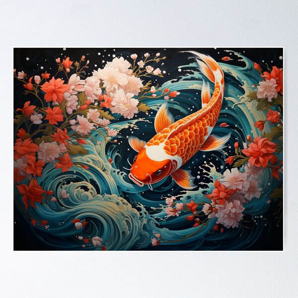 Cheap Japanese Cherry Blossom Koi Fish Moon Lake Magic Art Poster
