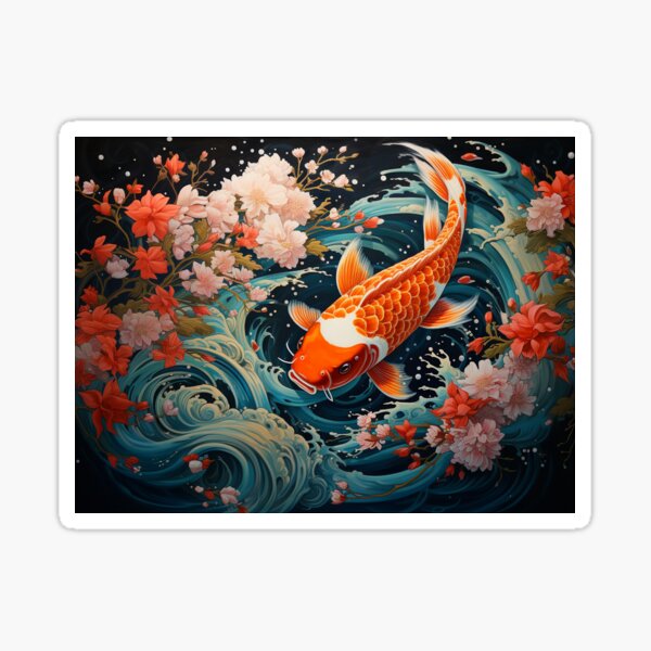 Vista previa del artículo con la obra «Pintura de peces Koi al estilo japonés: ondas y ondulaciones caprichosas», diseñado y vendido por RoyalKongz.