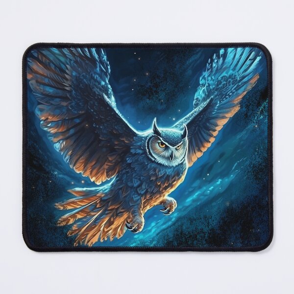 Item preview, flying owl, blue owl, flying blue owl designed and sold by PRYMULLART.