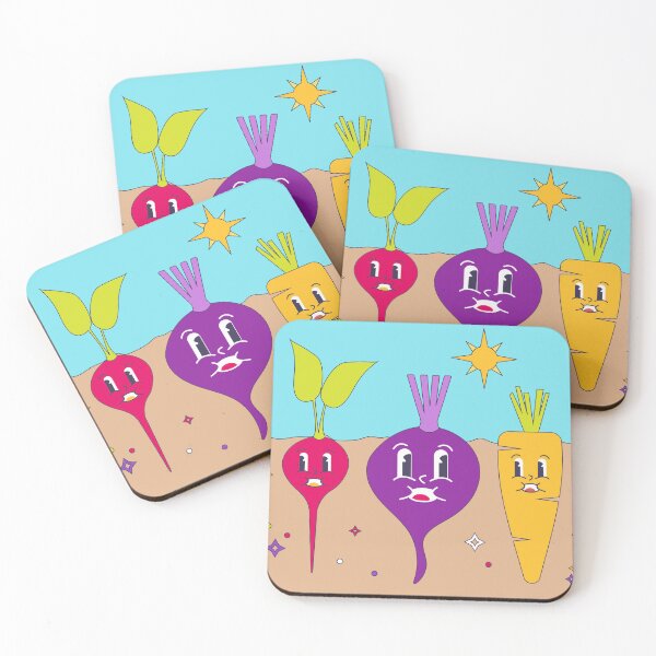 Item preview, Groovy Cute Vegetable Set of Radish, Beetroot, Carrot Characters In the Soil Garden designed and sold by Angela Cini.