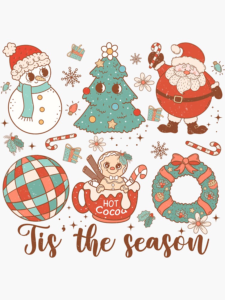 Tis the season! - cute retro vintage christmas print | Sticker