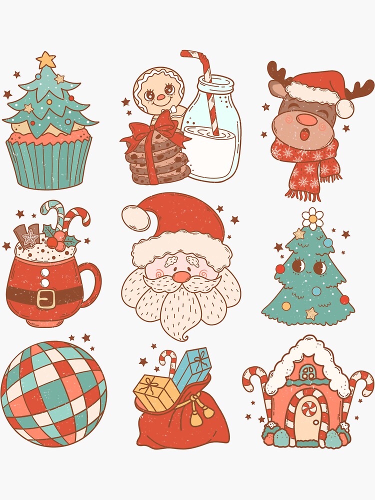 Christmas stuff! - cute retro vintage christmas print Sticker for Sale by  Neehovv