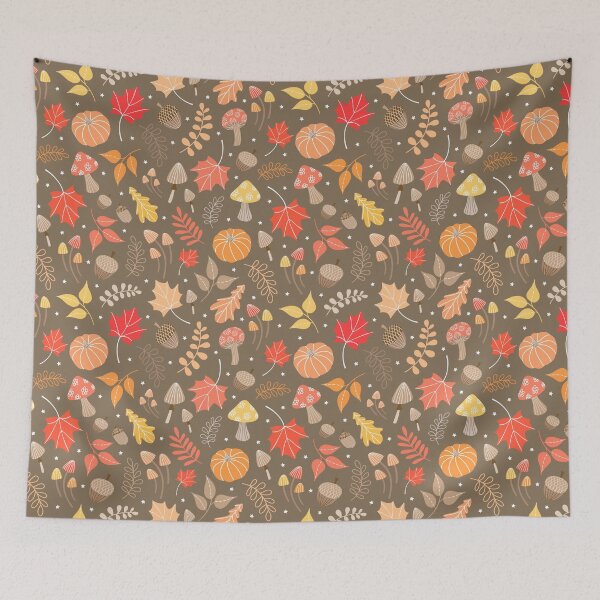 Item preview, Autumn Seasonal Pumpkin Leaves Acorn Mushroom pattern designed and sold by Nicola-Rowe.