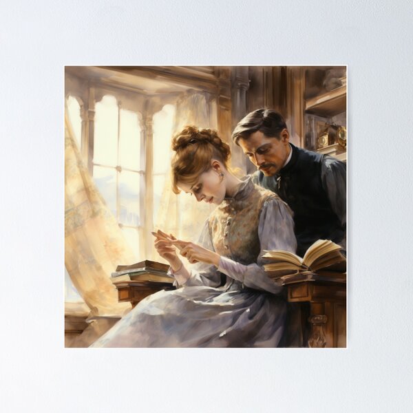 Aperçu de l'œuvre Couple victorien lisant ensemble Art d’inspiration victorienne créée et vendue par CDC40.