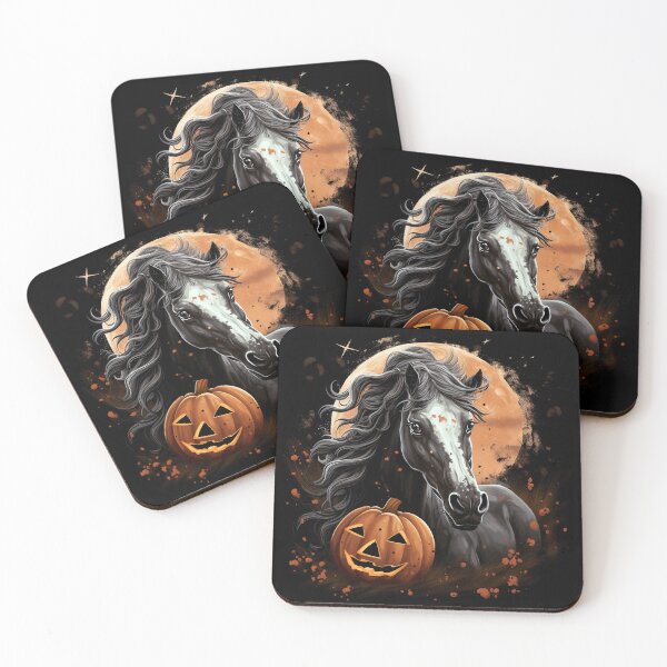 Item preview, WHITE AND BLACK APPALOOSA HORSE WITH PUMPKIN AND ORANGE MOON Midjourney AI Artwork designed and sold by davidjulie.