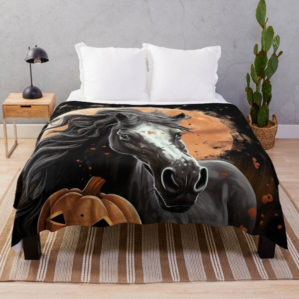 Item preview, WHITE AND BLACK APPALOOSA HORSE WITH PUMPKIN AND ORANGE MOON Midjourney AI Artwork designed and sold by davidjulie.