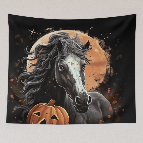 Item preview, WHITE AND BLACK APPALOOSA HORSE WITH PUMPKIN AND ORANGE MOON Midjourney AI Artwork designed and sold by davidjulie.