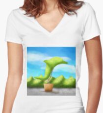 Topiary Dolphin Women's Fitted V-Neck T-Shirt