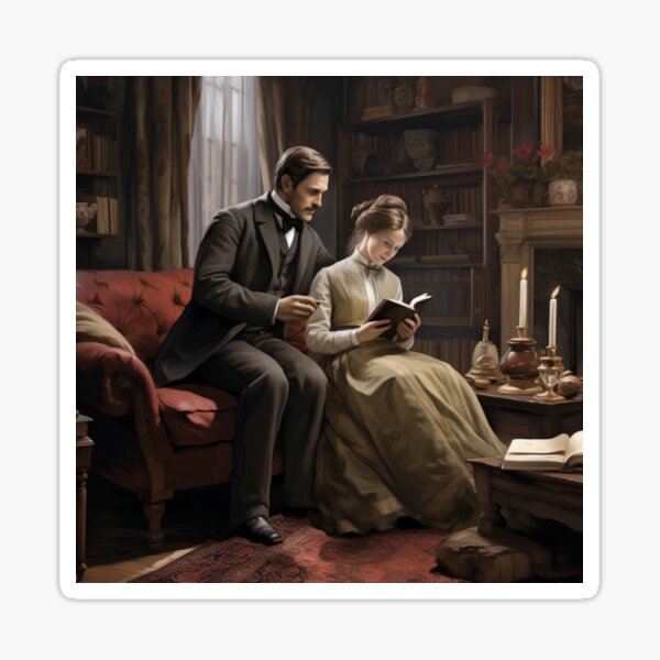 Item preview, Victorian Couple Reading Together Victorian Inspired Art  designed and sold by CDC40.