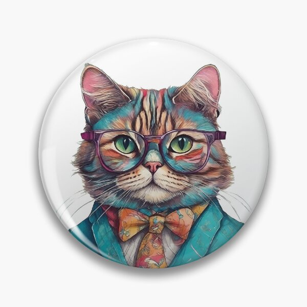 Item preview, Stylish Fashionable Funny Cat in Glasses & Jacket Poster Vibrant Home Decor Hand-Drawn style Portrait Colorful Fashion Anima designed and sold by ButonDesign.