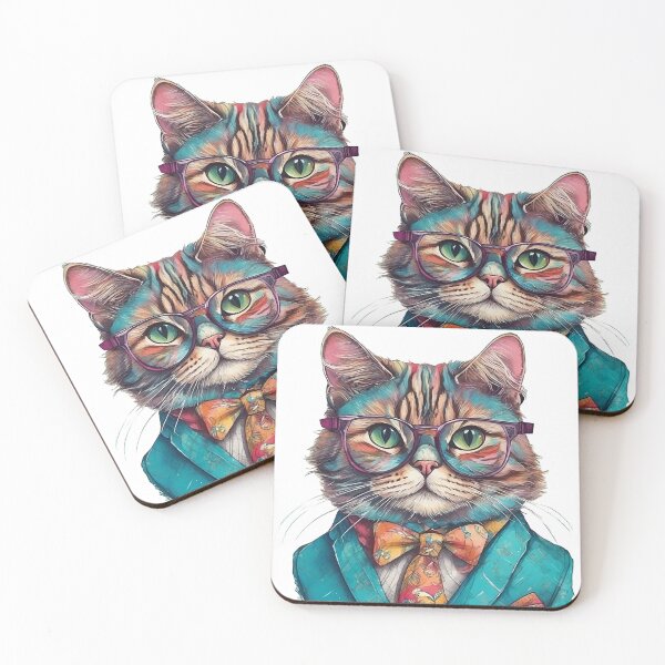Item preview, Stylish Fashionable Funny Cat in Glasses & Jacket Poster Vibrant Home Decor Hand-Drawn style Portrait Colorful Fashion Anima designed and sold by ButonDesign.
