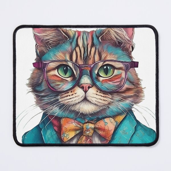 Item preview, Stylish Fashionable Funny Cat in Glasses & Jacket Poster Vibrant Home Decor Hand-Drawn style Portrait Colorful Fashion Anima designed and sold by ButonDesign.