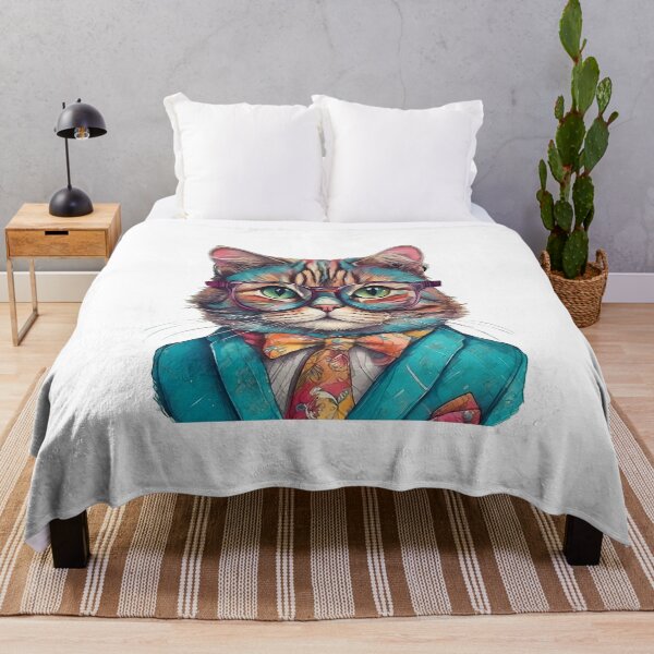 Item preview, Stylish Fashionable Funny Cat in Glasses & Jacket Poster Vibrant Home Decor Hand-Drawn style Portrait Colorful Fashion Anima designed and sold by ButonDesign.