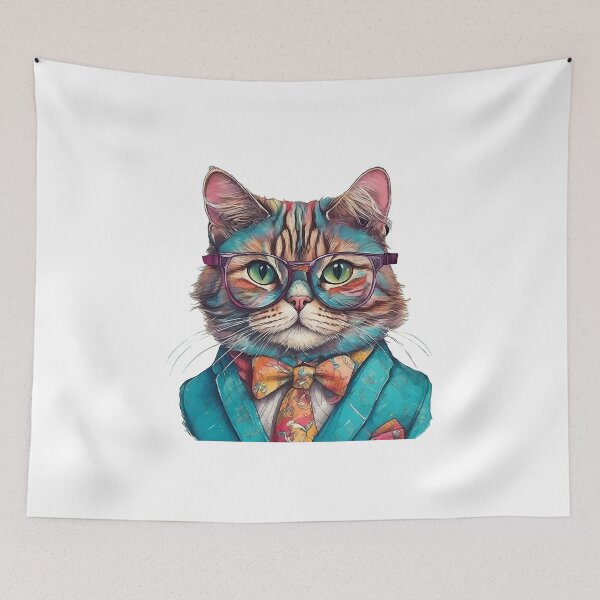 Item preview, Stylish Fashionable Funny Cat in Glasses & Jacket Poster Vibrant Home Decor Hand-Drawn style Portrait Colorful Fashion Anima designed and sold by ButonDesign.