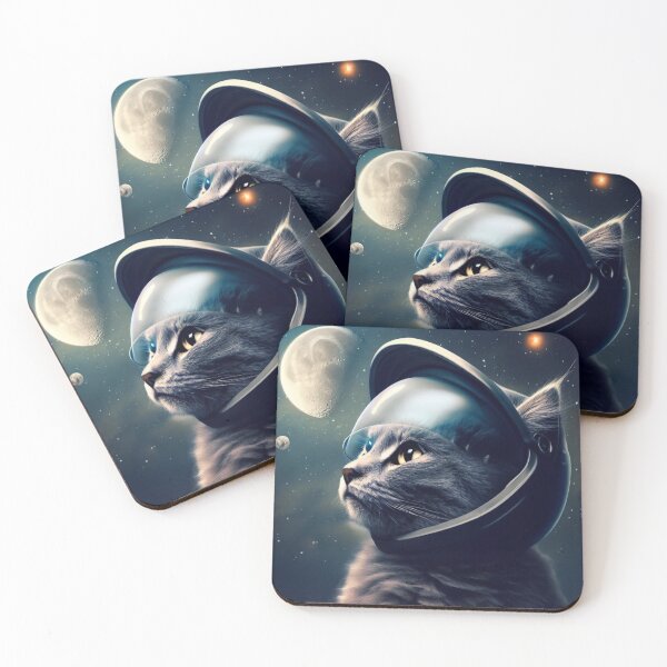 Item preview, space cat observing the full moon and stars. Astronaut cat. designed and sold by By-Jeff.