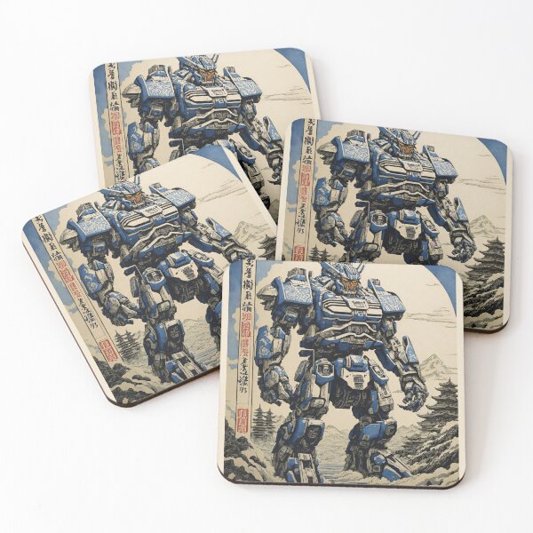 Item preview, Mecha Robot Japanese Woodcut designed and sold by MythicalSticker.