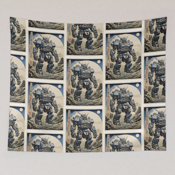 Item preview, Mecha Robot Japanese Woodcut designed and sold by MythicalSticker.