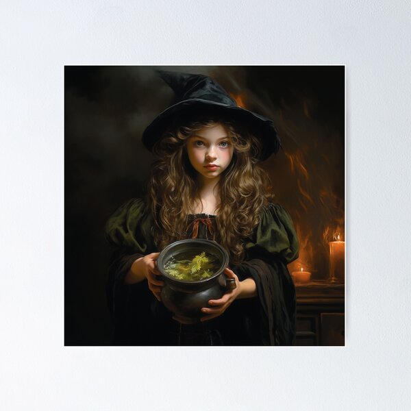 Item preview, Young Witch-in-Training with Bubbling Cauldron and Pointy Hat designed and sold by yourfavdraw.