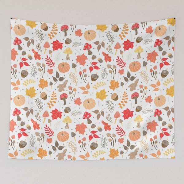 Item preview, Autumn Seasonal Pumpkin Leaves Acorn Mushroom pattern designed and sold by Nicola-Rowe.