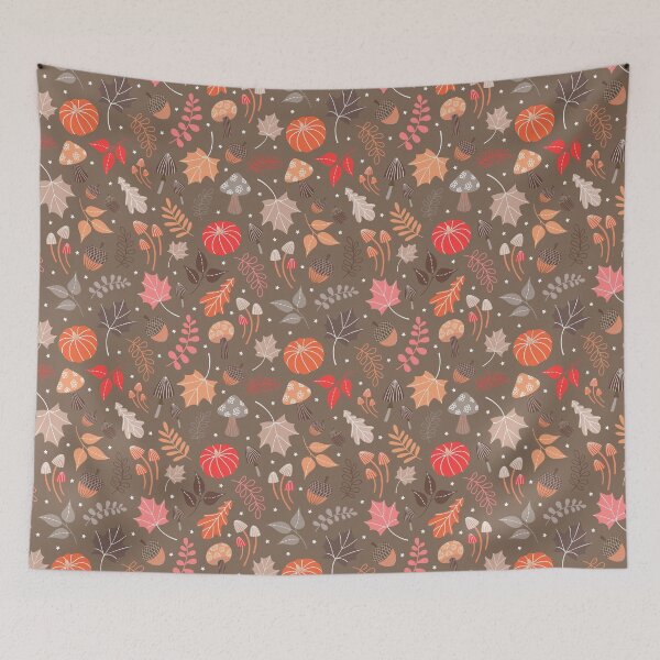 Item preview, Autumn Seasonal Pumpkin Leaves Acorn Mushroom pattern designed and sold by Nicola-Rowe.
