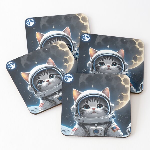 Item preview, Cute space cat looking at the full moon and stars. Astronaut cat. designed and sold by By-Jeff.