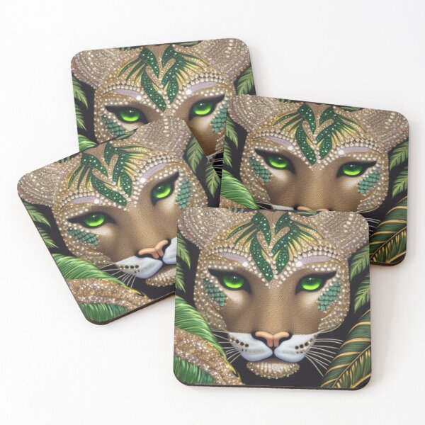 Item preview, Gold and green rhinestone cougar  designed and sold by Roxburylane.