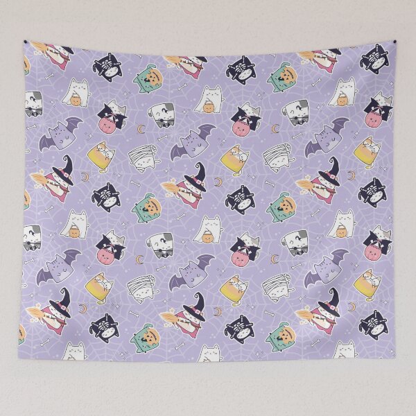 Item preview, Purple Kawaii Smiling Boho Halloween pattern designed and sold by ElLocoMus.