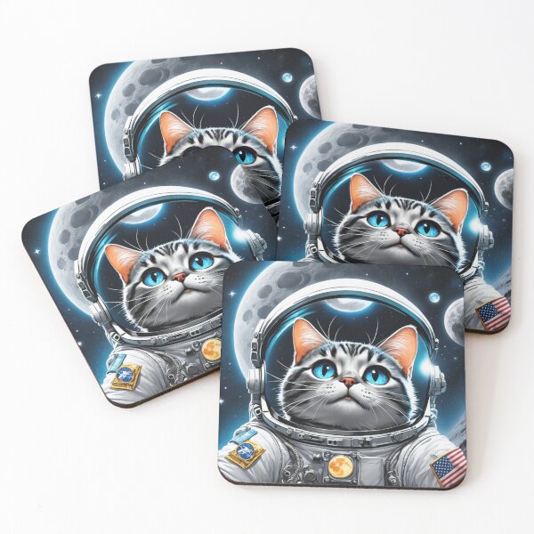 Item preview, Space cat with blue eyes looking at the full moon. Astronaut cat. designed and sold by By-Jeff.