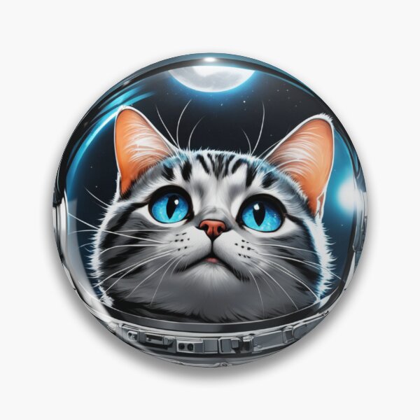 Artikelvorschau, Weltraumkatze mit blauen Augen, die den Vollmond betrachtet. Astronautenkatze. entworfen und verkauft von By-Jeff.