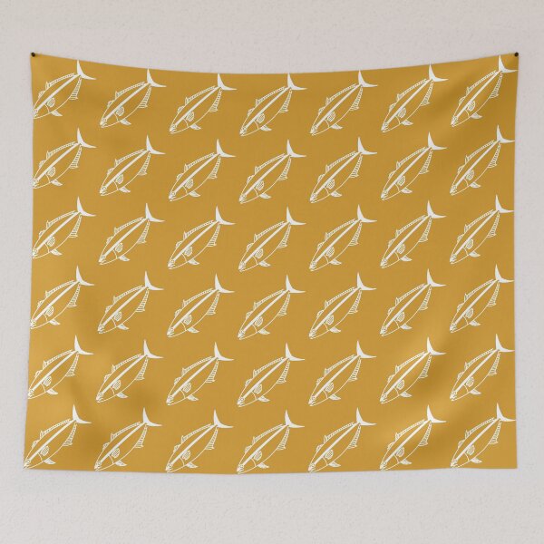 Item preview, Kawaii Amberjack Fish in White on Golden Yellow designed and sold by fruttidimare.