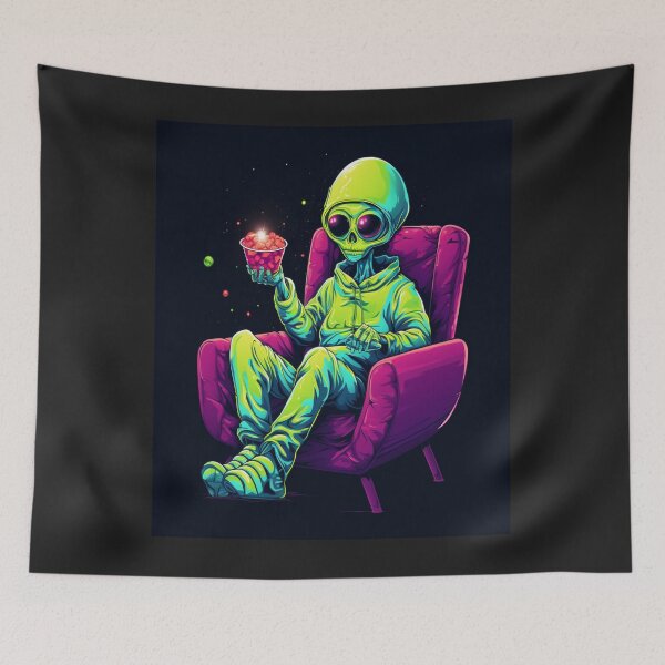 Artikelvorschau, Alien-Popcorn-Party: Skurrile digitale Illustration entworfen und verkauft von alaa-mously.