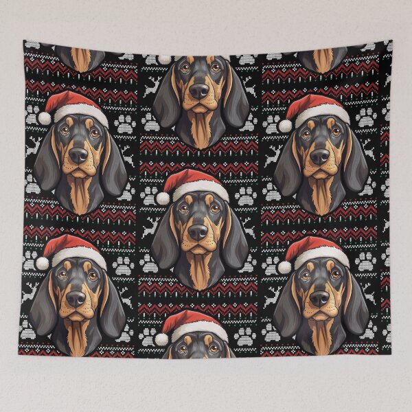 Aperçu de l'œuvre Black and Tan Coonhound Ugly Sweater Christmas créée et vendue par rafaeltto.