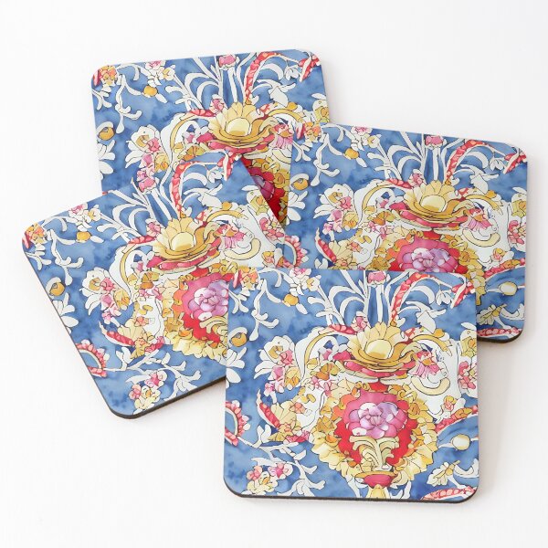 Item preview, Watercolor and vector blue, gold and red scroll seamless pattern designed and sold by SophieClimaArt.